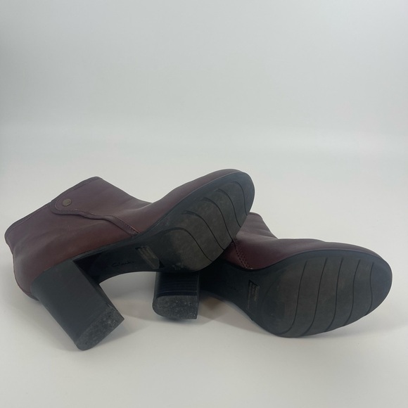 Clarks Halia Perch Burgundy Leather Ankle Booties 6.5M Comfy Red Boots  (SB4#5) - Picture 5 of 6
